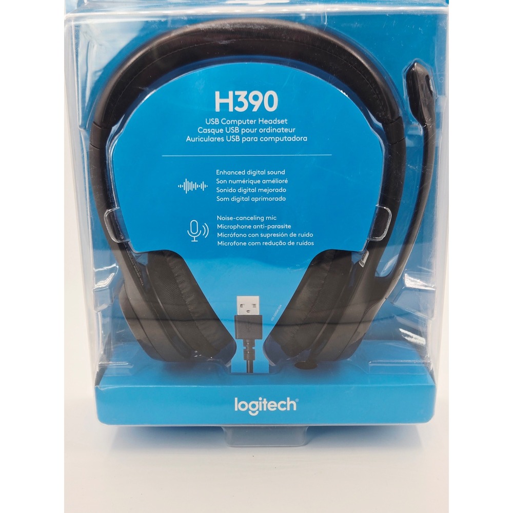Logitech H390 USB Computer Headset Noise Canceling Mic Black 981-000014 NEW‎